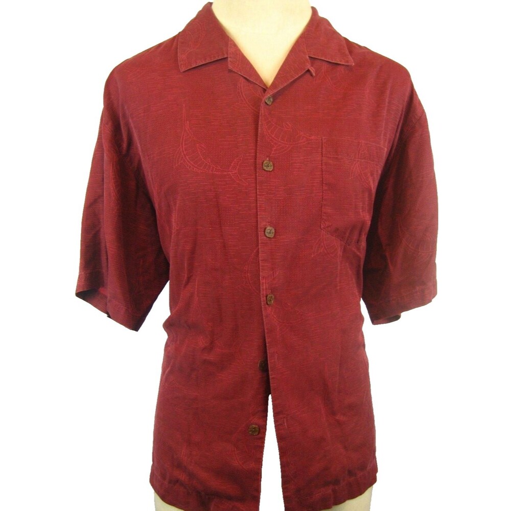 Mens Bermuda Bay 100% Silk Jacquard SS Island Aloha Hawaiian Casual Shirt sz L/G